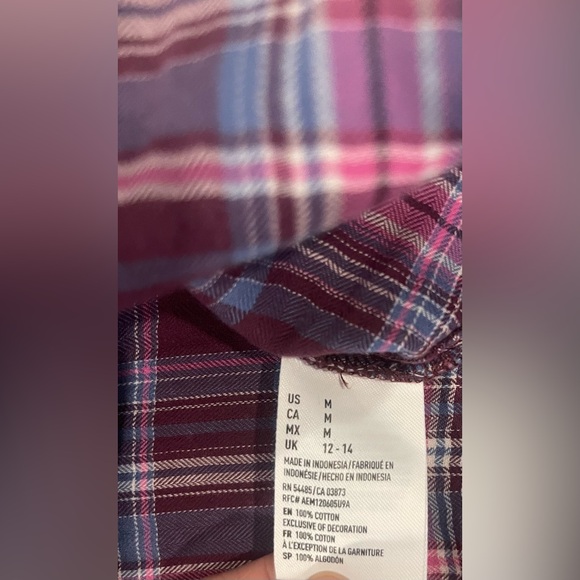American Eagle Outfitters Pink Plaid Shirt vintage boyfriend medium women - Picture 6 of 9